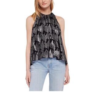 Joie Women Black Simi Metallic Swig Halter Top Size XS